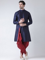 Men Navy Blue & Red Solid Kurta with Patiala