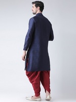 Men Navy Blue & Red Solid Kurta with Patiala