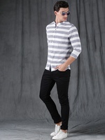 Men Blue & White Slim Fit Striped Casual Shirt
