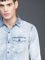 Men Blue Slim Fit Faded Casual Shirt