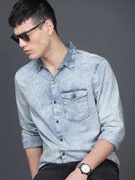 Men Blue Slim Fit Faded Casual Shirt