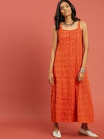 Women Orange  Dress with Crochet Detail