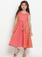 Bitiya  Girls Peach Fit and Flare Dress