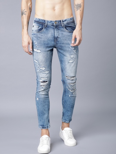 Men Blue  Distressed Stretchable Jeans
