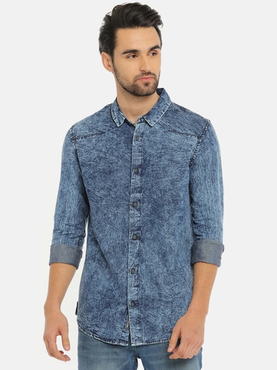 Men Blue Faded Casual Shirt