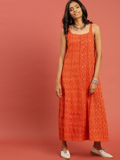 Women Orange  Dress with Crochet Detail