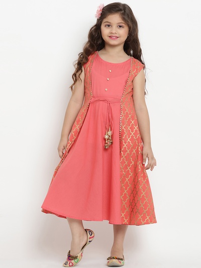 Bitiya  Girls Peach Fit and Flare Dress