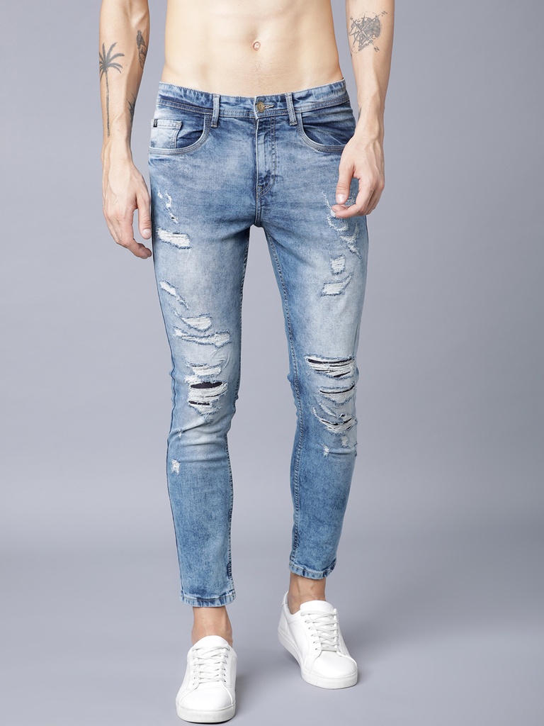 Men Blue  Distressed Stretchable Jeans