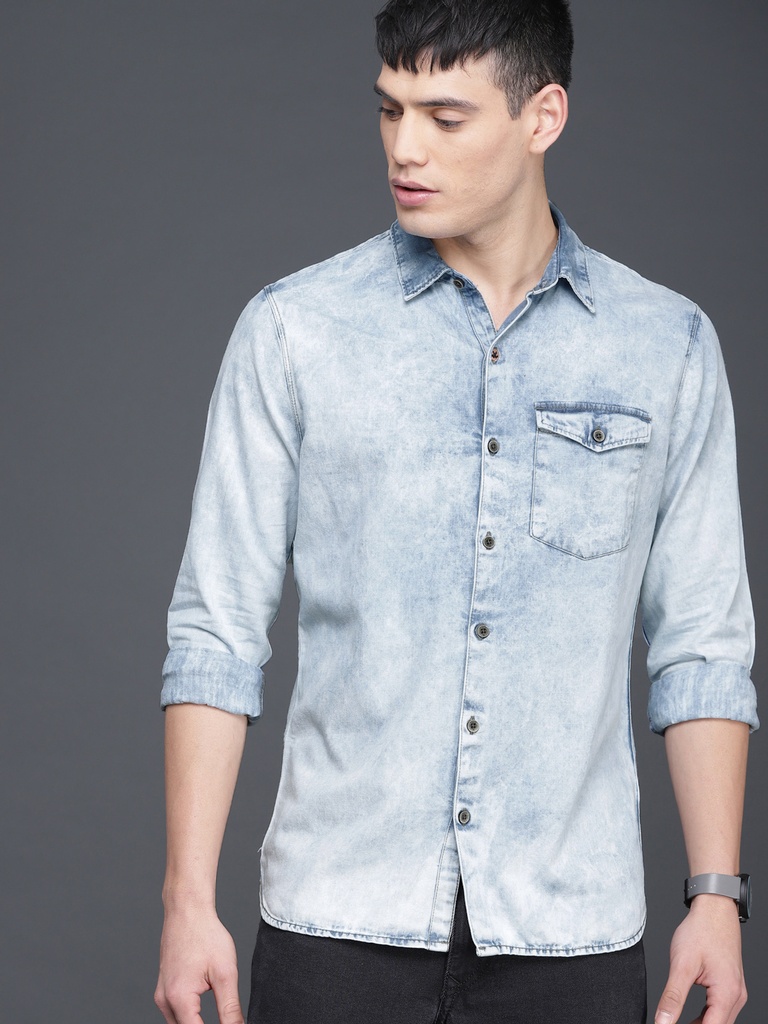 Men Blue Slim Fit Faded Casual Shirt